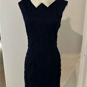 Betsey Johnson Navy Lace Dress with Pearl Collar